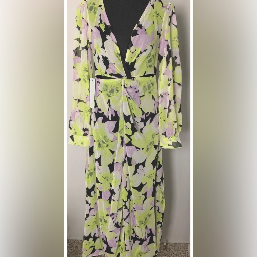 Topshop Pastel Floral Purple & Green Long Sleeve Dress, worn once